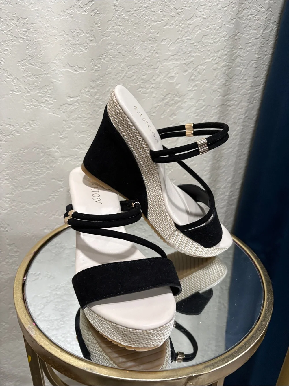 Black Wedge Sandals with Double Strap